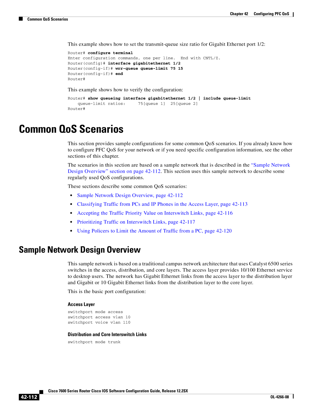 Cisco Systems OL-4266-08 Sample Network Design Overview, Access Layer, Distribution and Core Interswitch Links, 42-112 