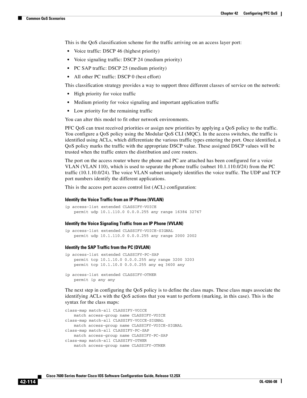 Cisco Systems OL-4266-08 Identify the Voice Traffic from an IP Phone Vvlan, Identify the SAP Traffic from the PC Dvlan 