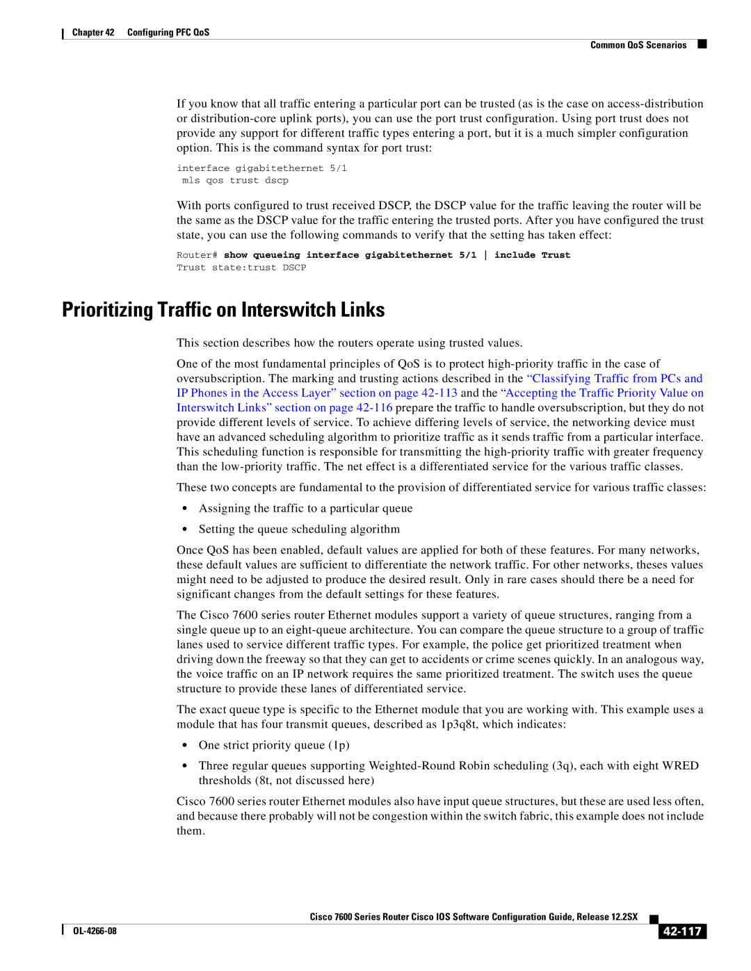 Cisco Systems OL-4266-08 manual Prioritizing Traffic on Interswitch Links, 42-117 