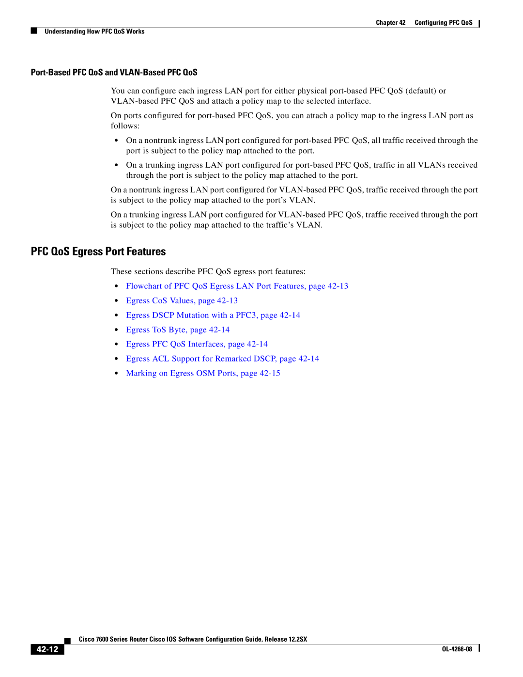 Cisco Systems OL-4266-08 manual PFC QoS Egress Port Features, Port-Based PFC QoS and VLAN-Based PFC QoS, 42-12 