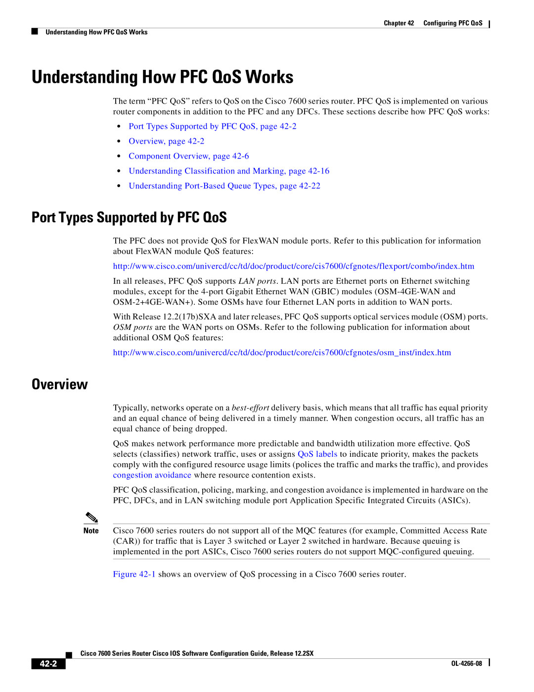 Cisco Systems OL-4266-08 manual Port Types Supported by PFC QoS, Overview, 42-2 