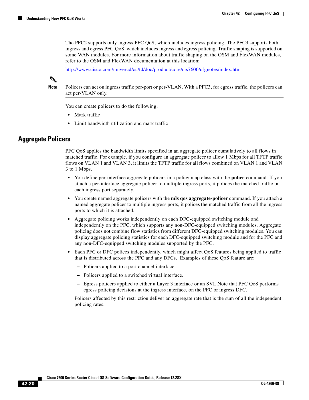 Cisco Systems OL-4266-08 manual Aggregate Policers, 42-20 