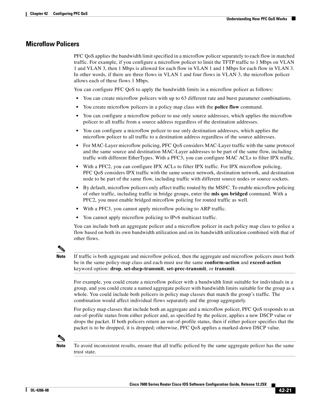 Cisco Systems OL-4266-08 manual Microflow Policers, 42-21 