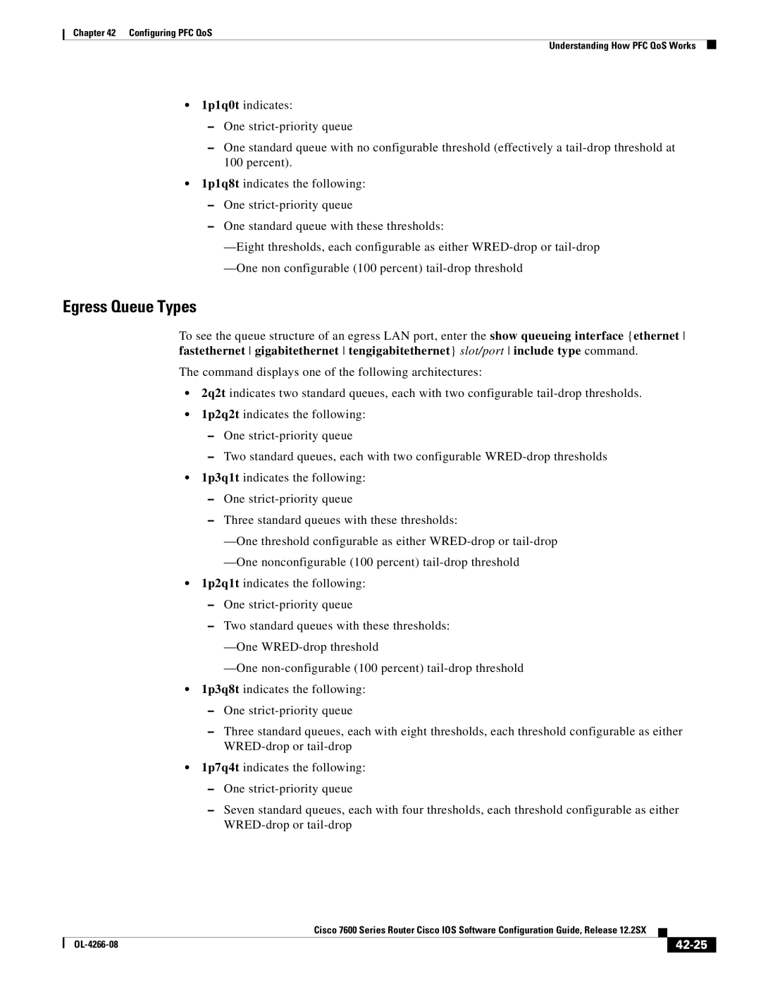 Cisco Systems OL-4266-08 manual Egress Queue Types, 42-25 