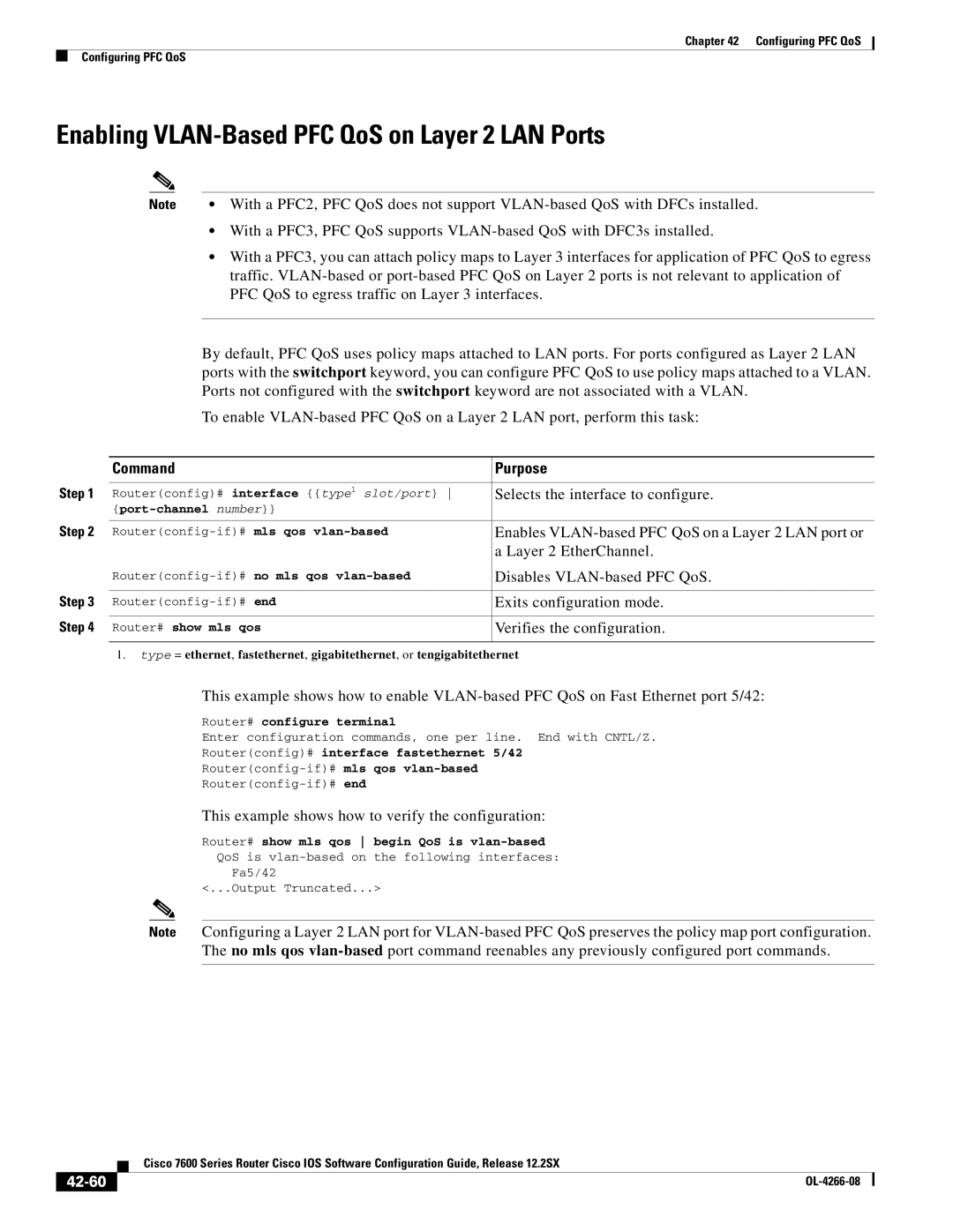 Cisco Systems OL-4266-08 manual Enabling VLAN-Based PFC QoS on Layer 2 LAN Ports, 42-60 