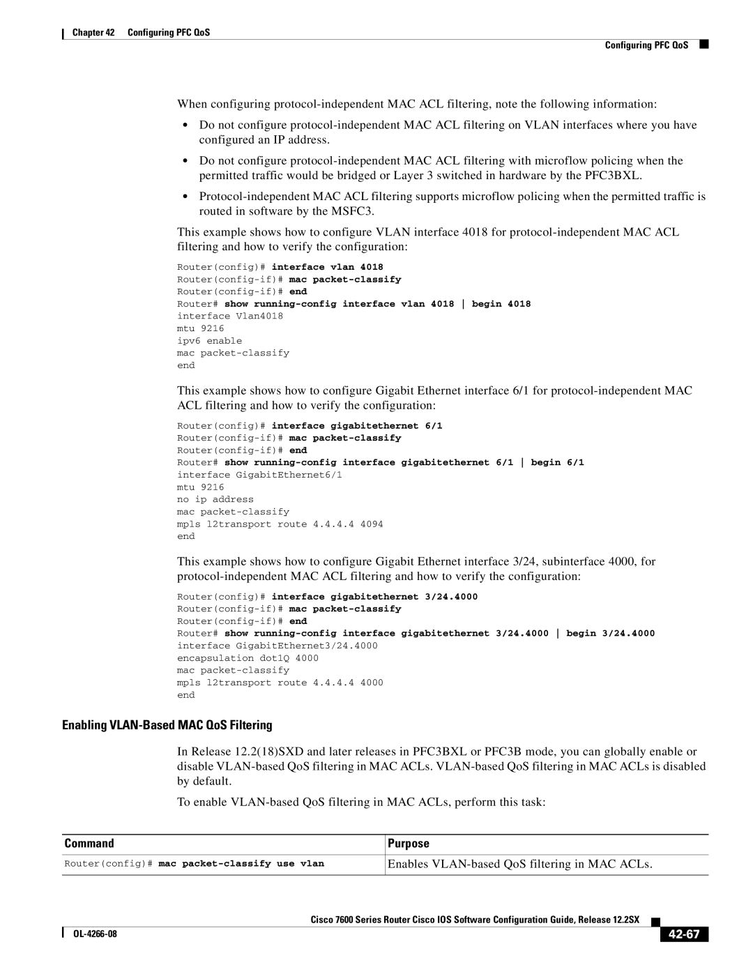 Cisco Systems OL-4266-08 manual Enabling VLAN-Based MAC QoS Filtering, 42-67 