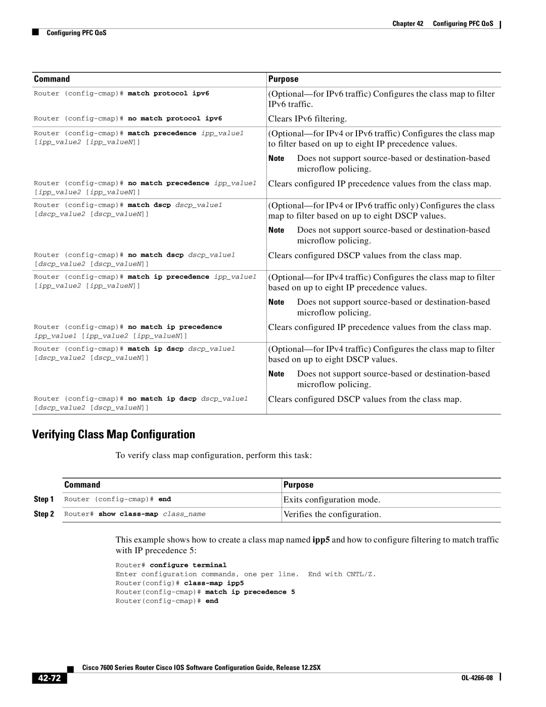 Cisco Systems OL-4266-08 manual Verifying Class Map Configuration, 42-72 