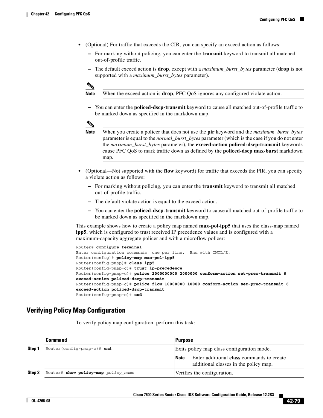 Cisco Systems OL-4266-08 Verifying Policy Map Configuration, To verify policy map configuration, perform this task, 42-79 