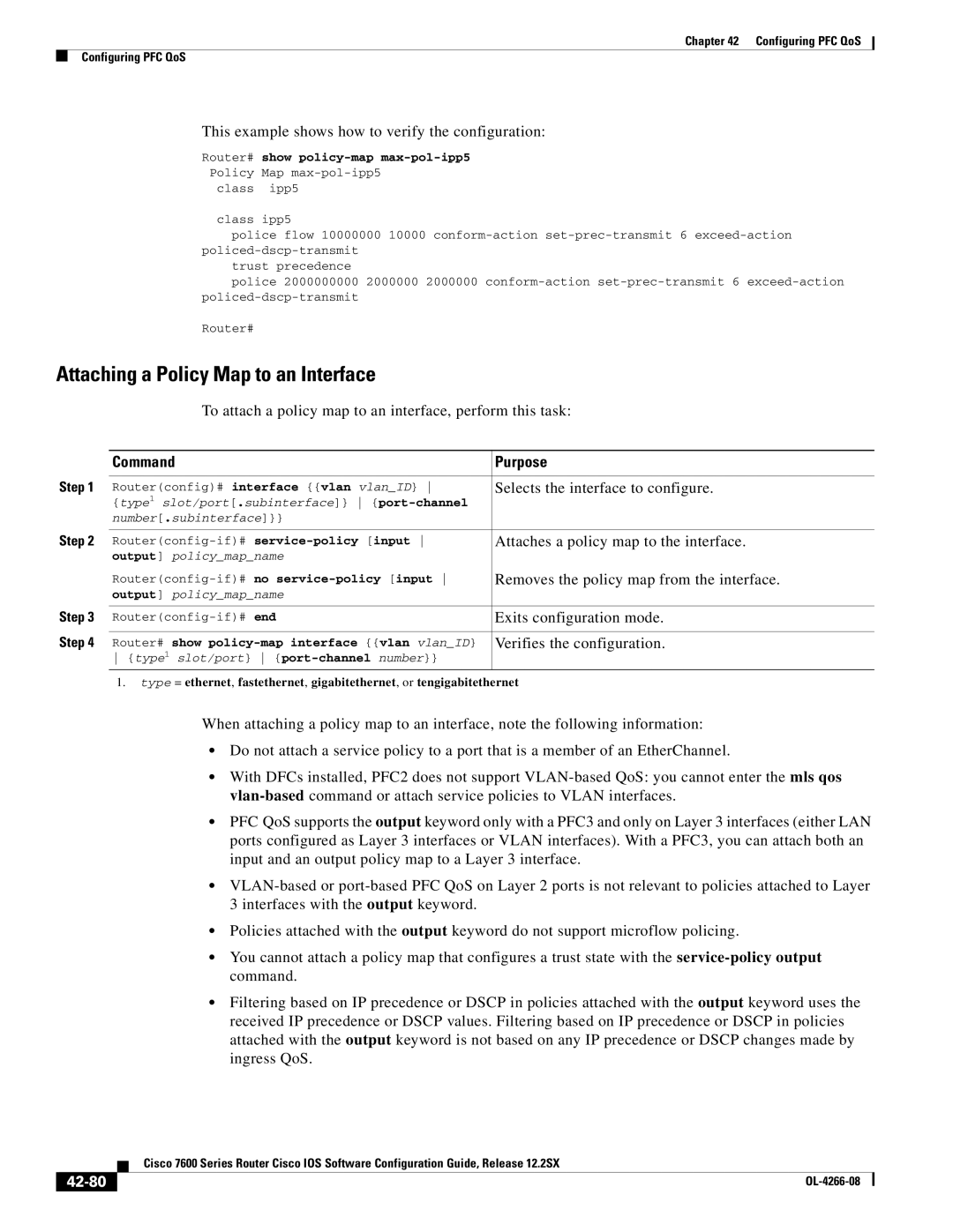 Cisco Systems OL-4266-08 Attaching a Policy Map to an Interface, To attach a policy map to an interface, perform this task 