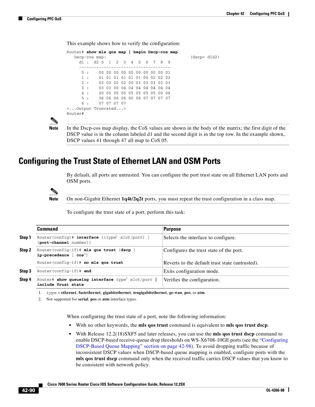 Cisco Systems OL-4266-08 Configuring the Trust State of Ethernet LAN and OSM Ports, Configures the trust state of the port 