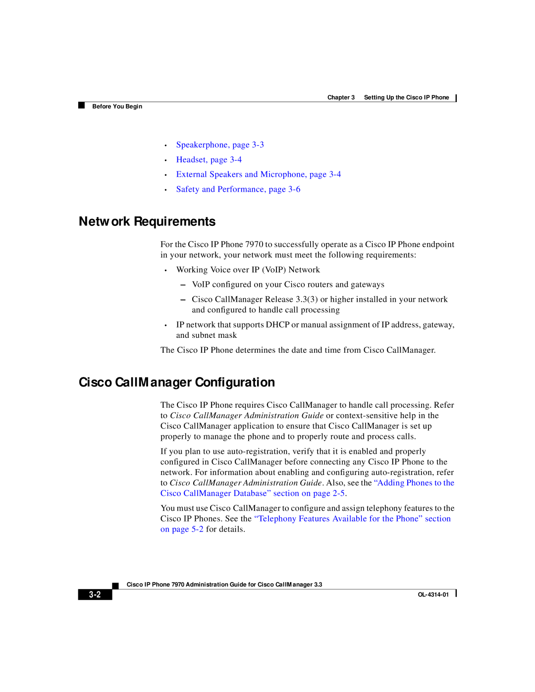 Cisco Systems OL-4314-01 manual Network Requirements, Cisco CallManager Configuration 