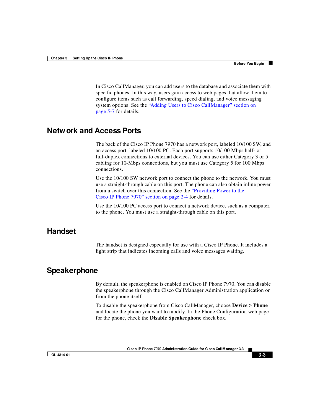 Cisco Systems OL-4314-01 manual Network and Access Ports, Handset, Speakerphone 