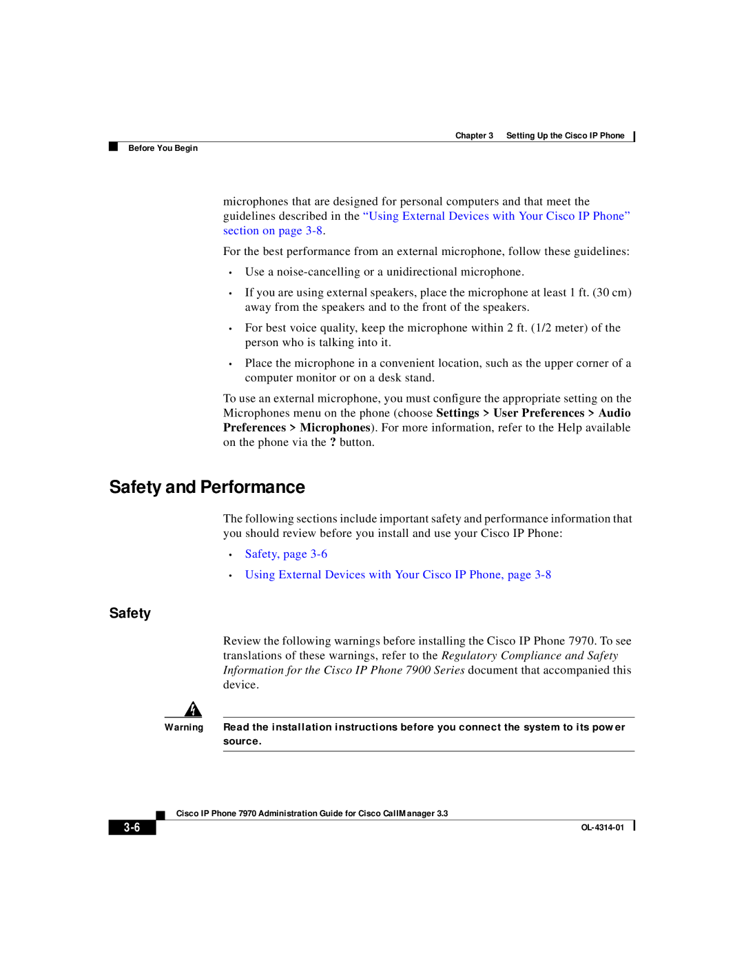 Cisco Systems OL-4314-01 manual Safety and Performance 