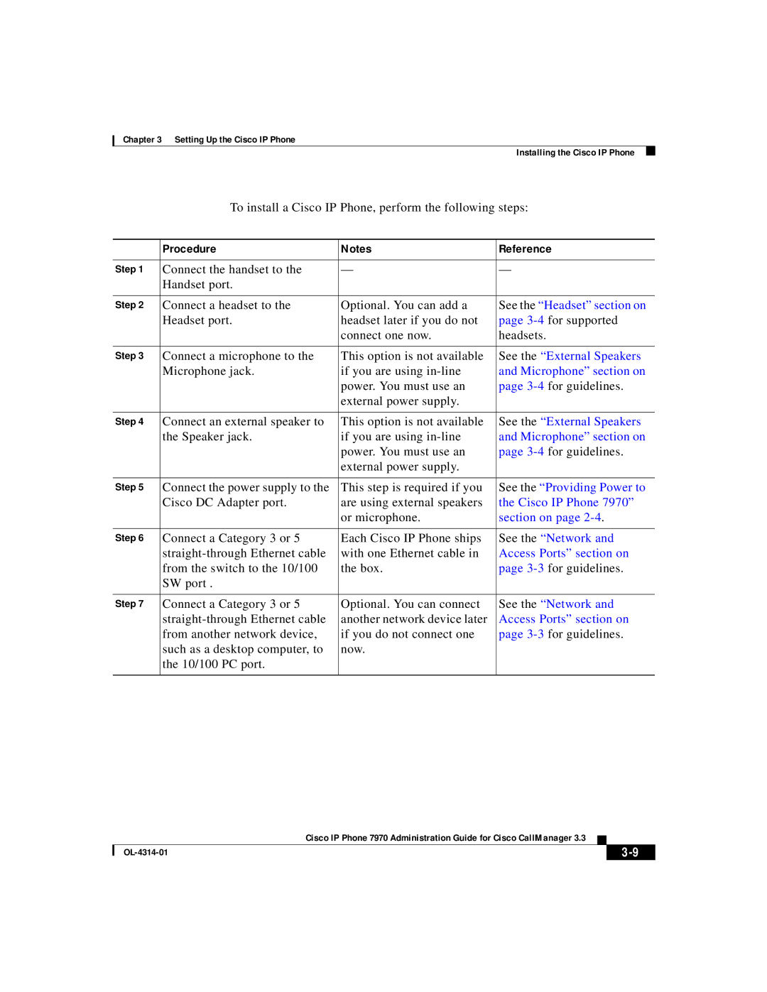 Cisco Systems OL-4314-01 manual Procedure Reference, See the Headset section on 