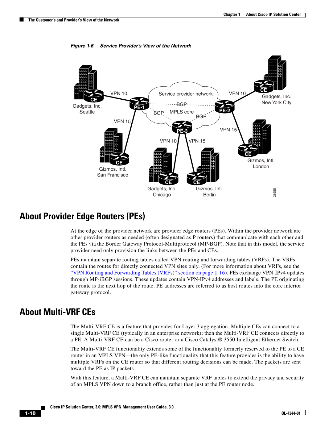 Cisco Systems OL-4344-01 manual About Provider Edge Routers PEs, About Multi-VRF CEs 