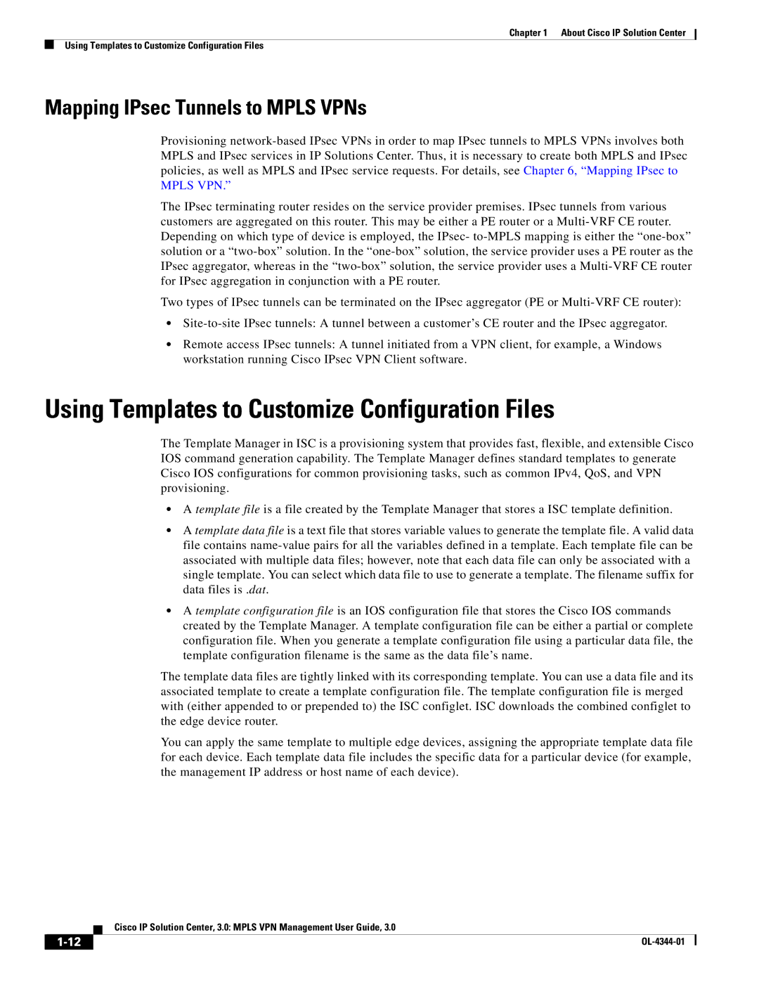 Cisco Systems OL-4344-01 manual Using Templates to Customize Configuration Files, Mapping IPsec Tunnels to Mpls VPNs 