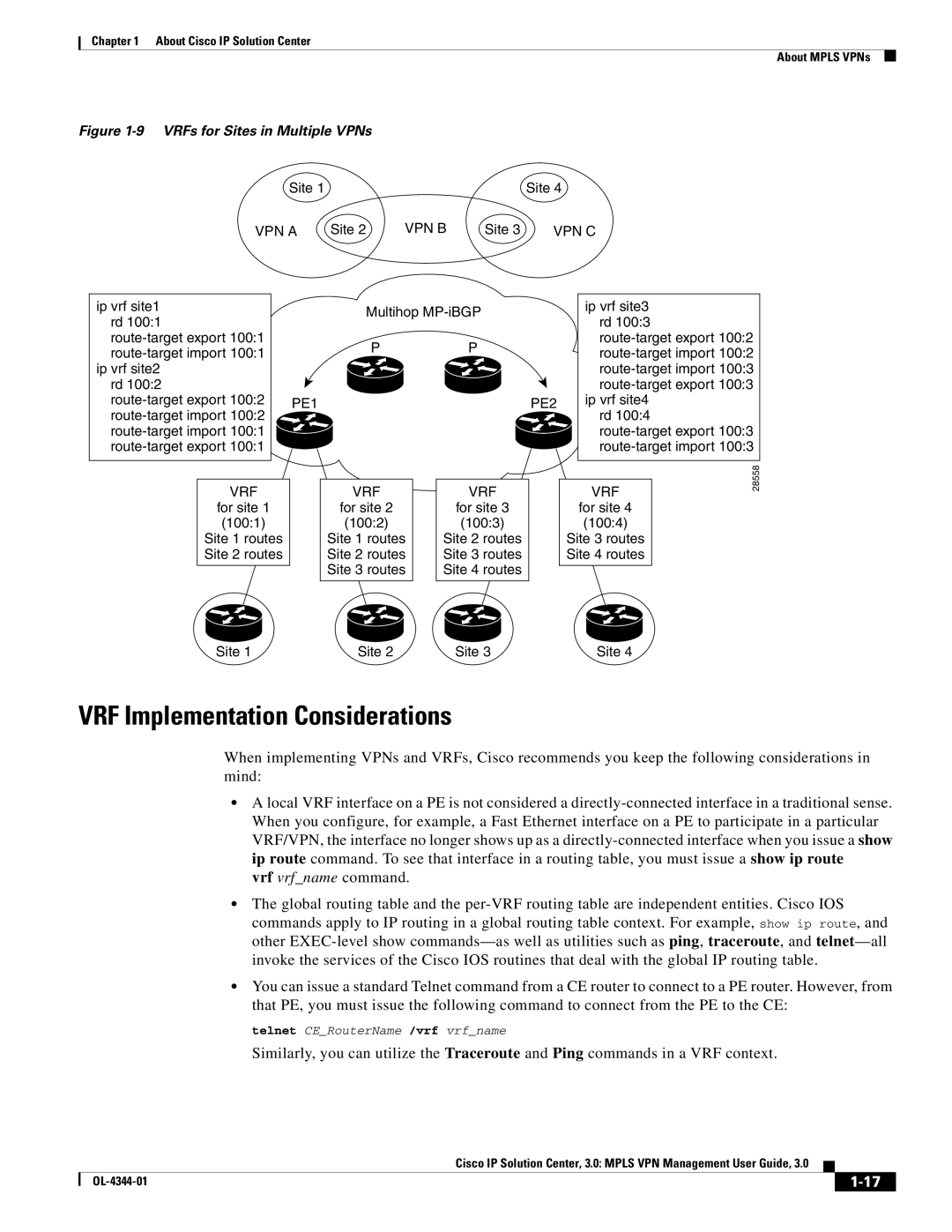 Cisco Systems OL-4344-01 manual VRF Implementation Considerations, Ip vrf site2 rd 