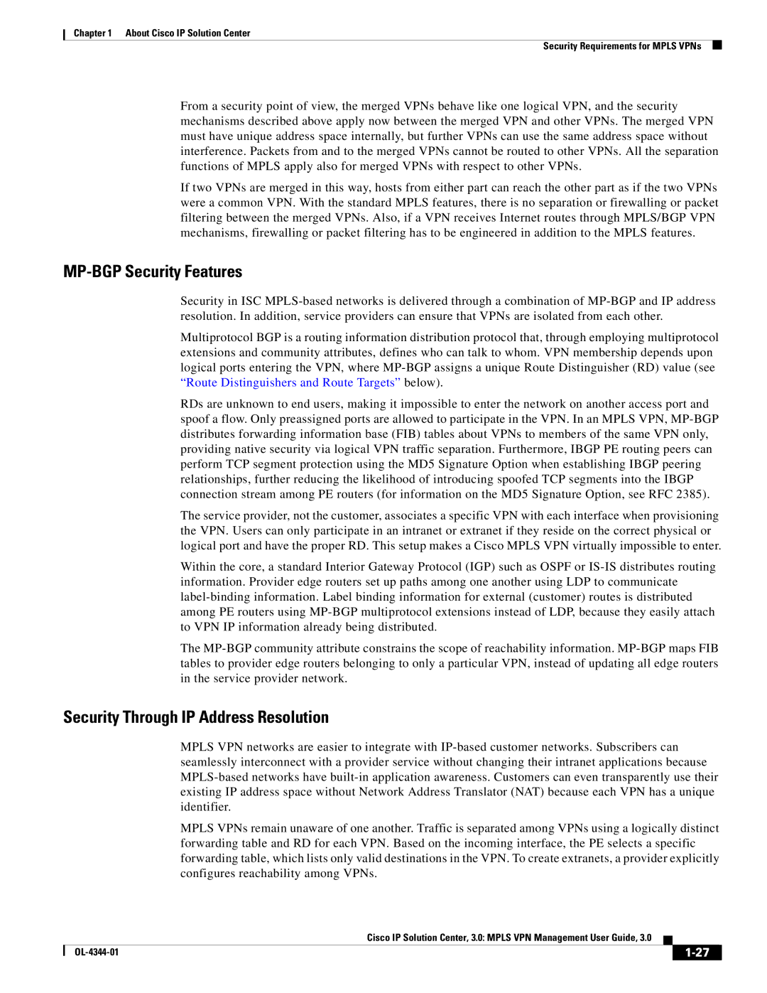 Cisco Systems OL-4344-01 manual MP-BGP Security Features, Security Through IP Address Resolution 