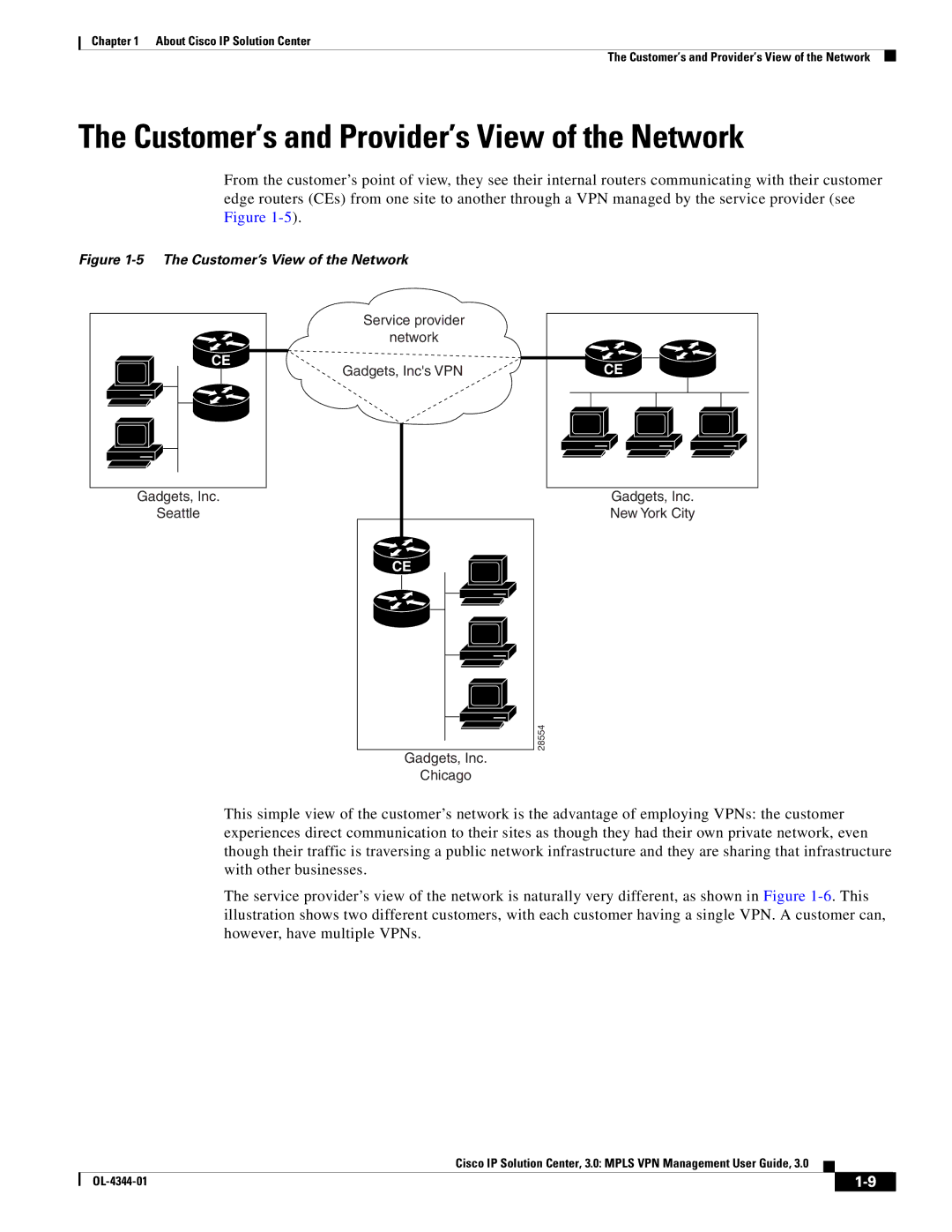 Cisco Systems OL-4344-01 manual Customer’s and Provider’s View of the Network, Customer’s View of the Network 