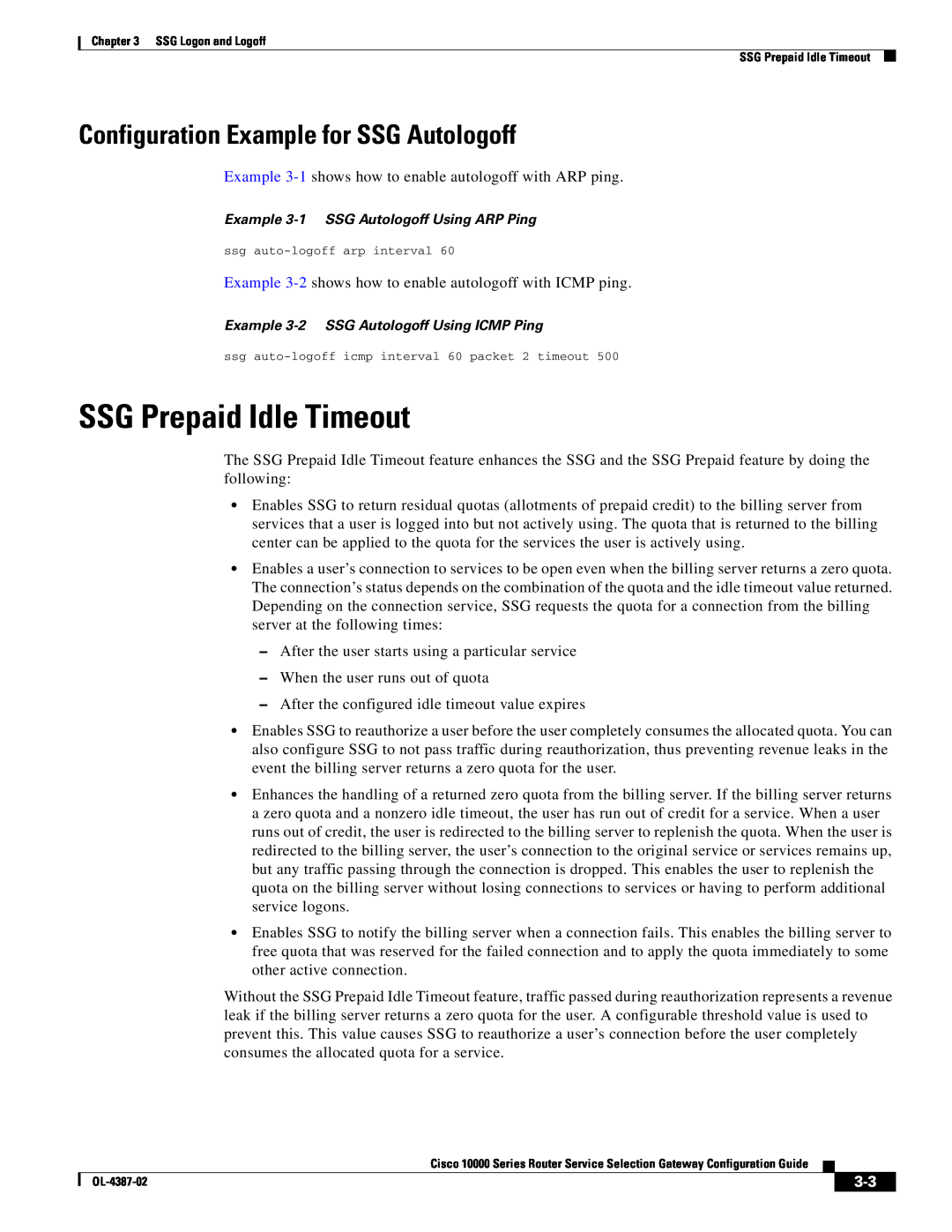 Cisco Systems OL-4387-02 manual SSG Prepaid Idle Timeout, Configuration Example for SSG Autologoff 