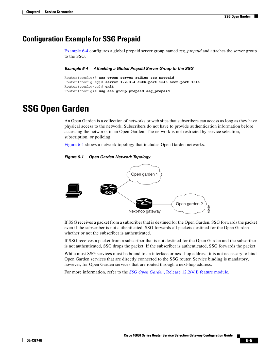 Cisco Systems OL-4387-02 manual SSG Open Garden, Configuration Example for SSG Prepaid 