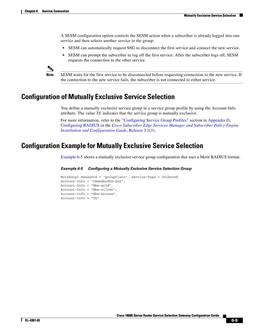 Cisco Systems OL-4387-02 manual Configuration of Mutually Exclusive Service Selection 
