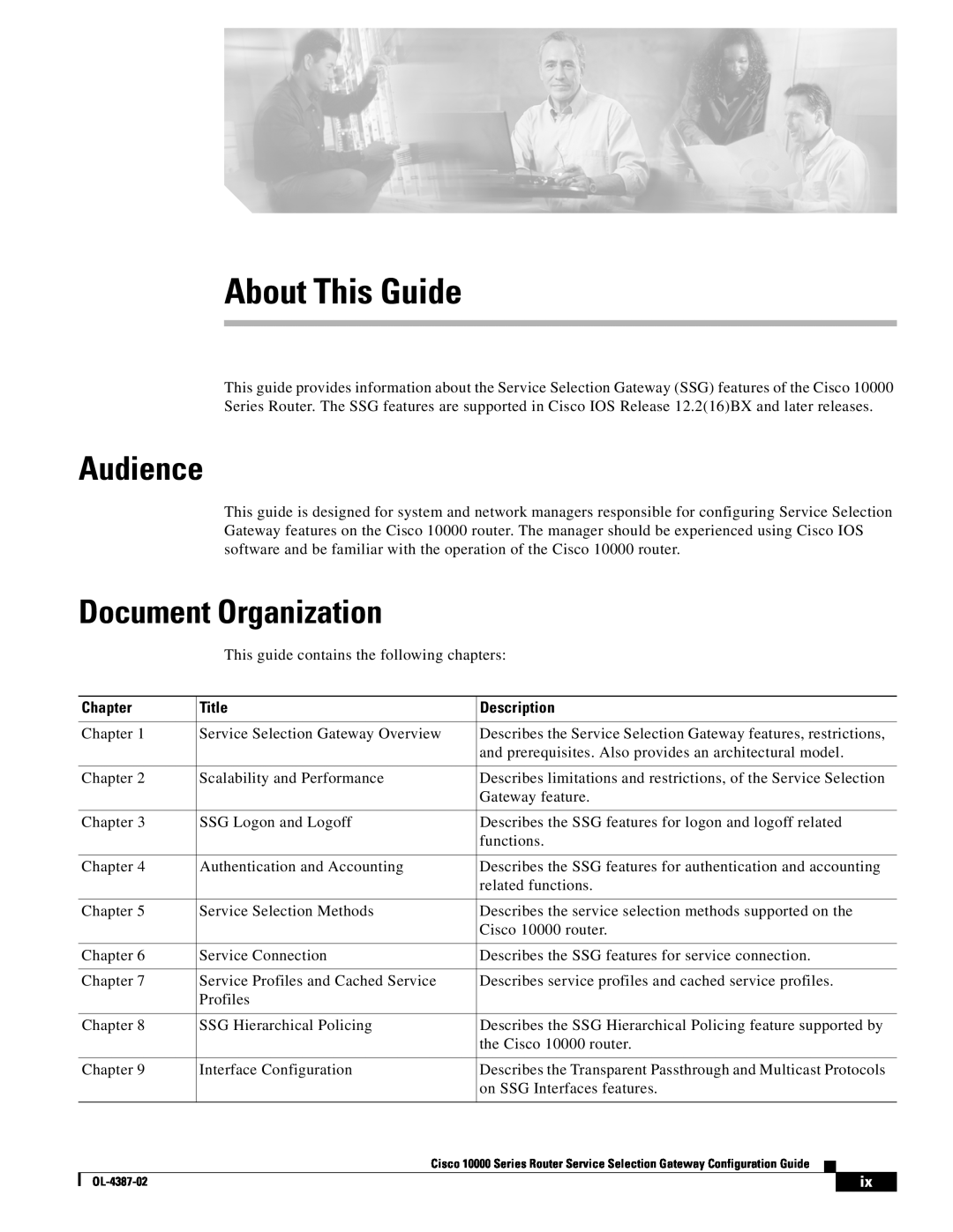 Cisco Systems OL-4387-02 manual About This Guide, Audience, Document Organization, Chapter, Title, Description 