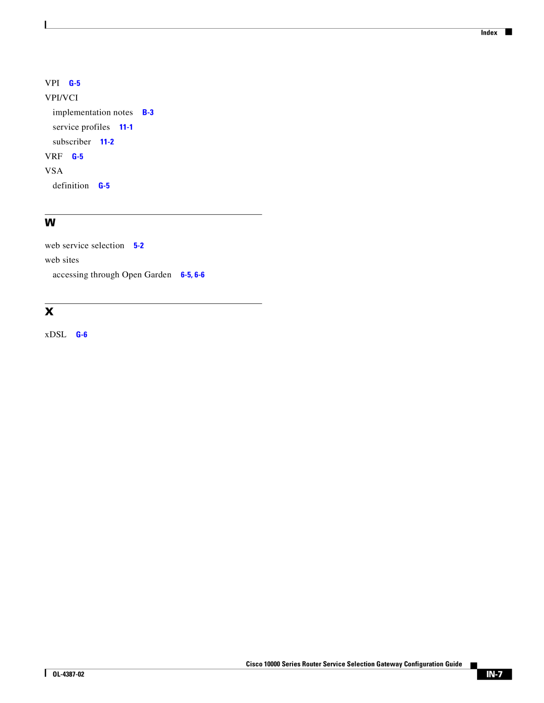 Cisco Systems OL-4387-02 manual VRF G-5 VSA, IN-7 