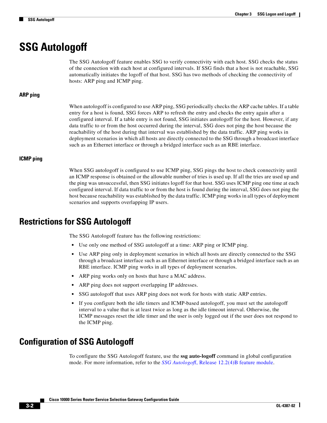 Cisco Systems OL-4387-02 manual Restrictions for SSG Autologoff, Configuration of SSG Autologoff 