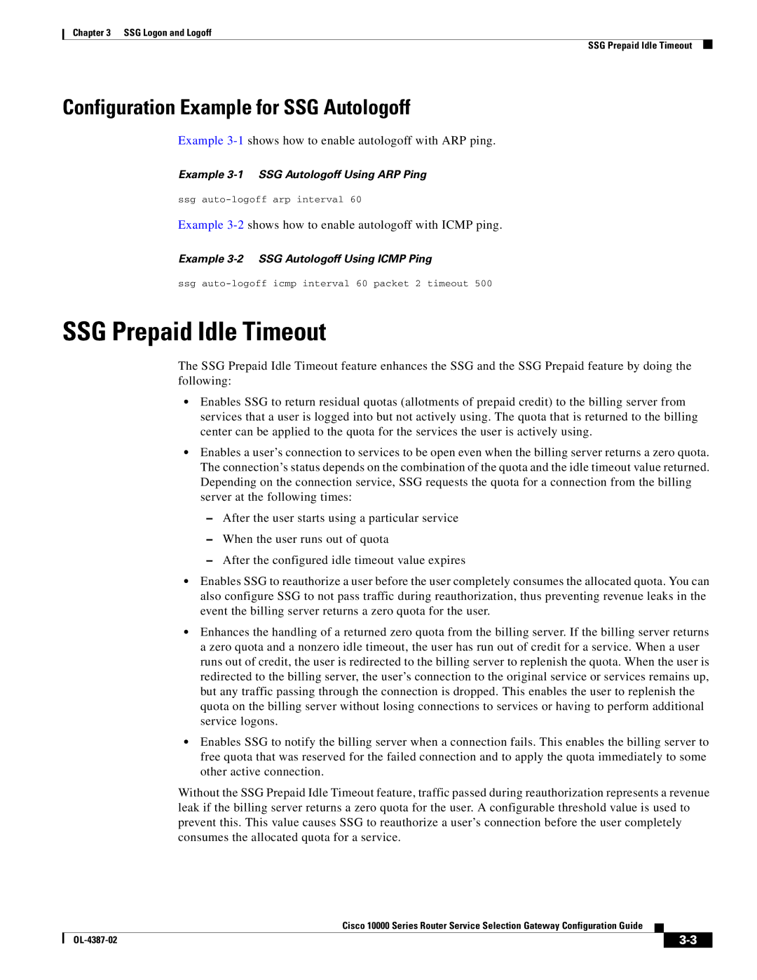 Cisco Systems OL-4387-02 manual SSG Prepaid Idle Timeout, Configuration Example for SSG Autologoff 