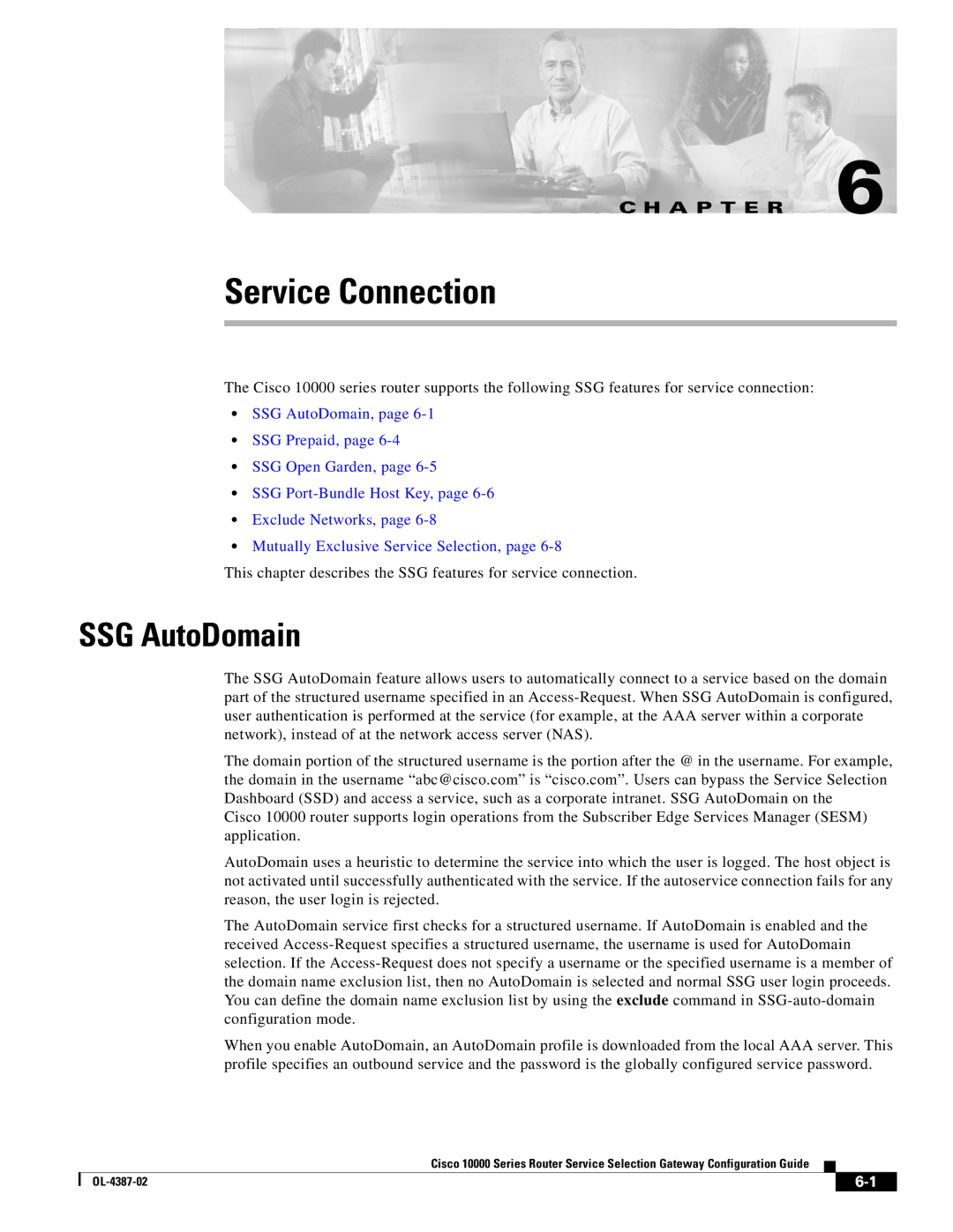 Cisco Systems OL-4387-02 manual Service Connection, SSG AutoDomain 