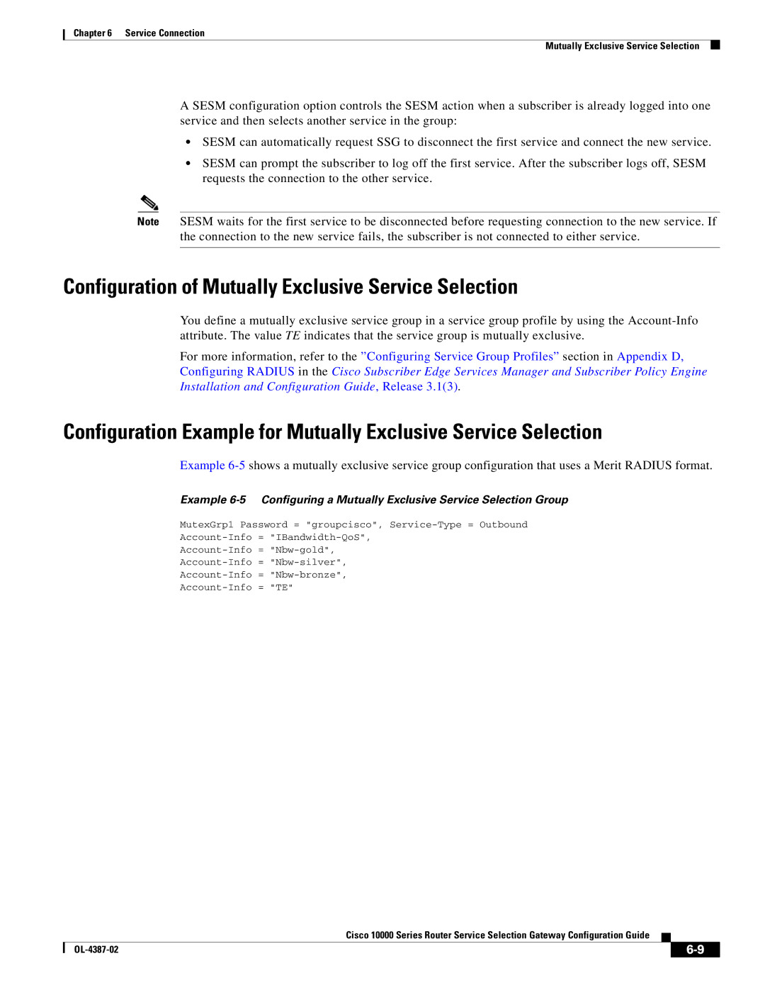 Cisco Systems OL-4387-02 manual Configuration of Mutually Exclusive Service Selection 