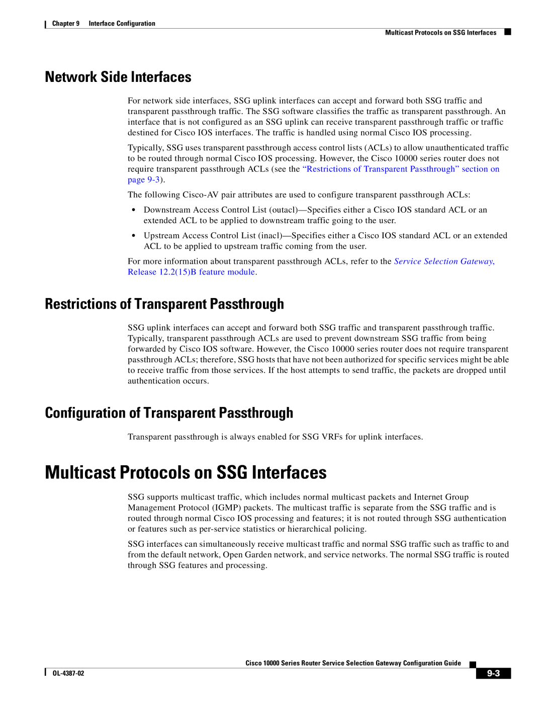 Cisco Systems OL-4387-02 manual Multicast Protocols on SSG Interfaces, Network Side Interfaces 