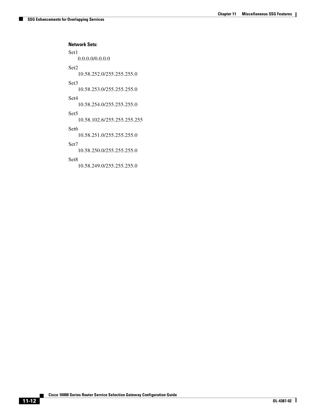 Cisco Systems OL-4387-02 manual Network Sets, 11-12 