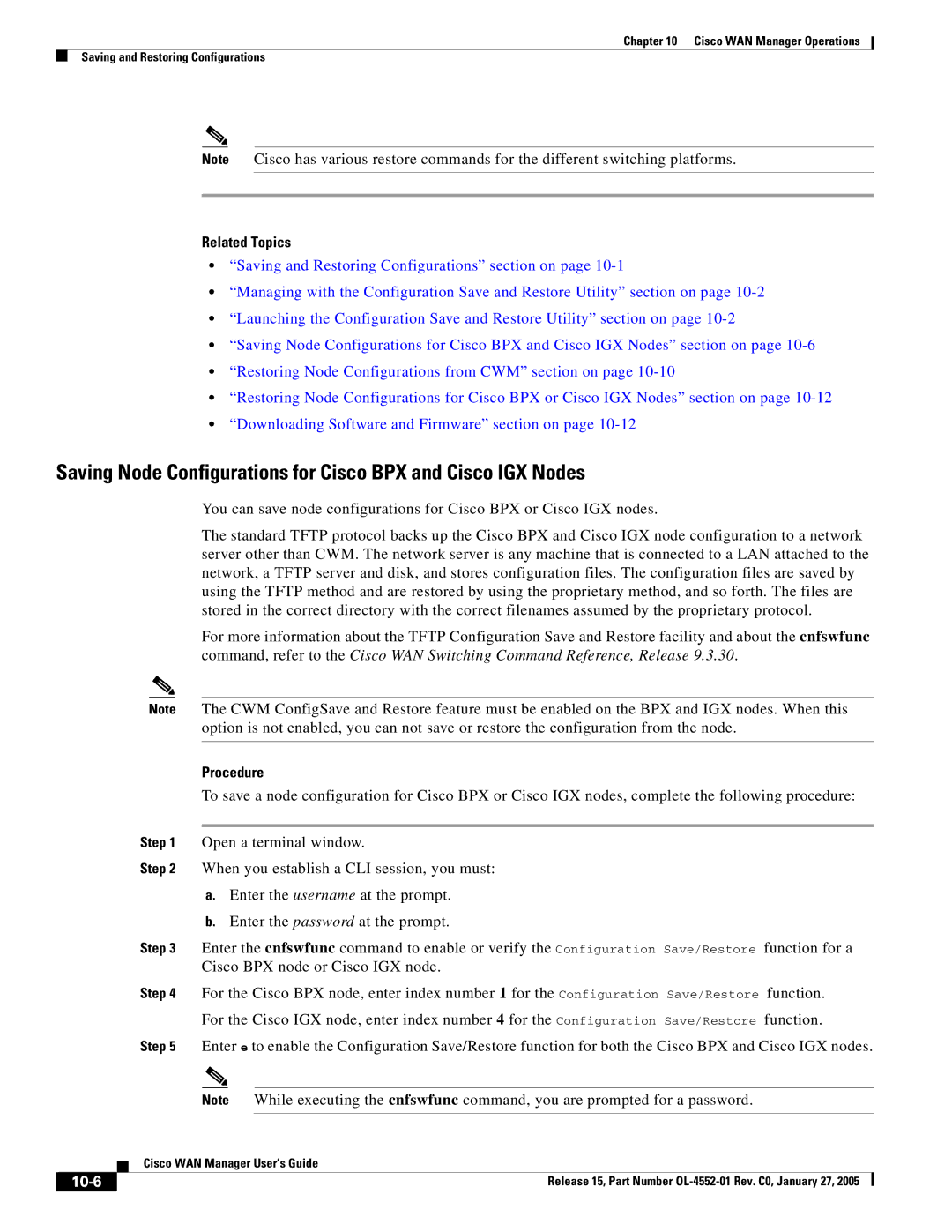 Cisco Systems OL-4552-01 manual Saving Node Configurations for Cisco BPX and Cisco IGX Nodes, 10-6 