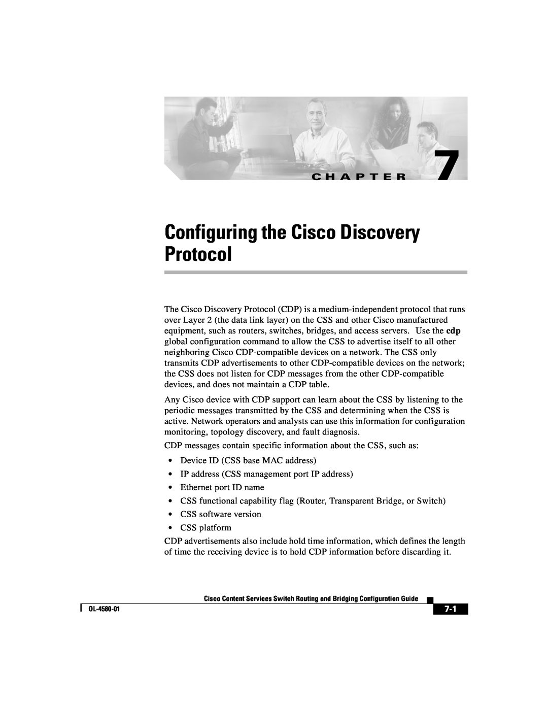 Cisco Systems OL-4580-01 manual Configuring the Cisco Discovery Protocol, C H A P T E R 