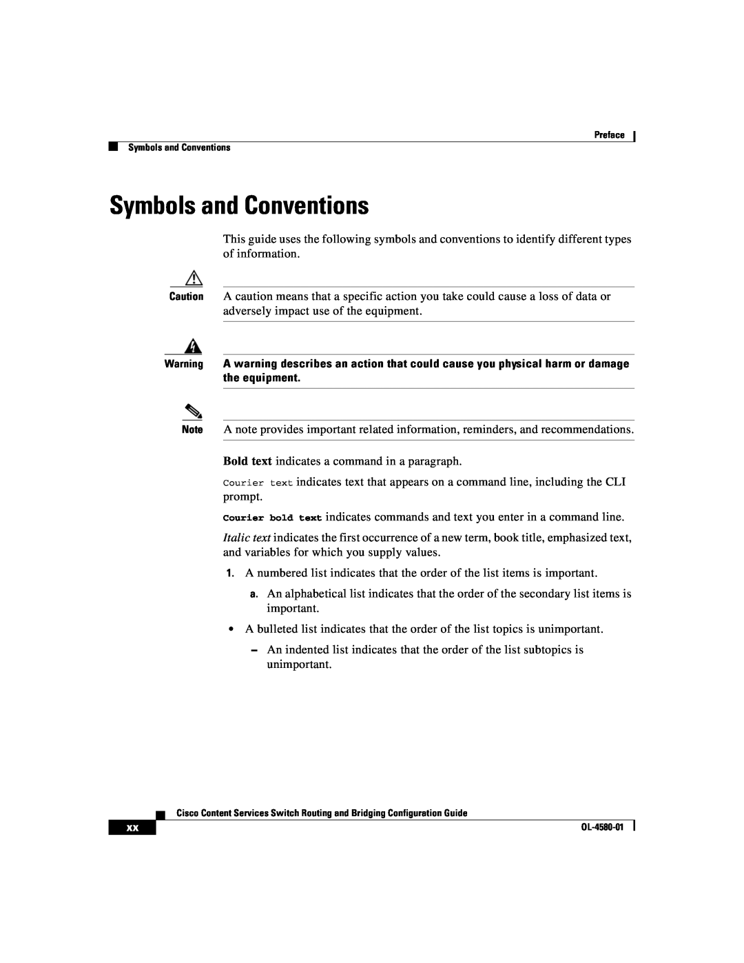Cisco Systems OL-4580-01 manual Symbols and Conventions 