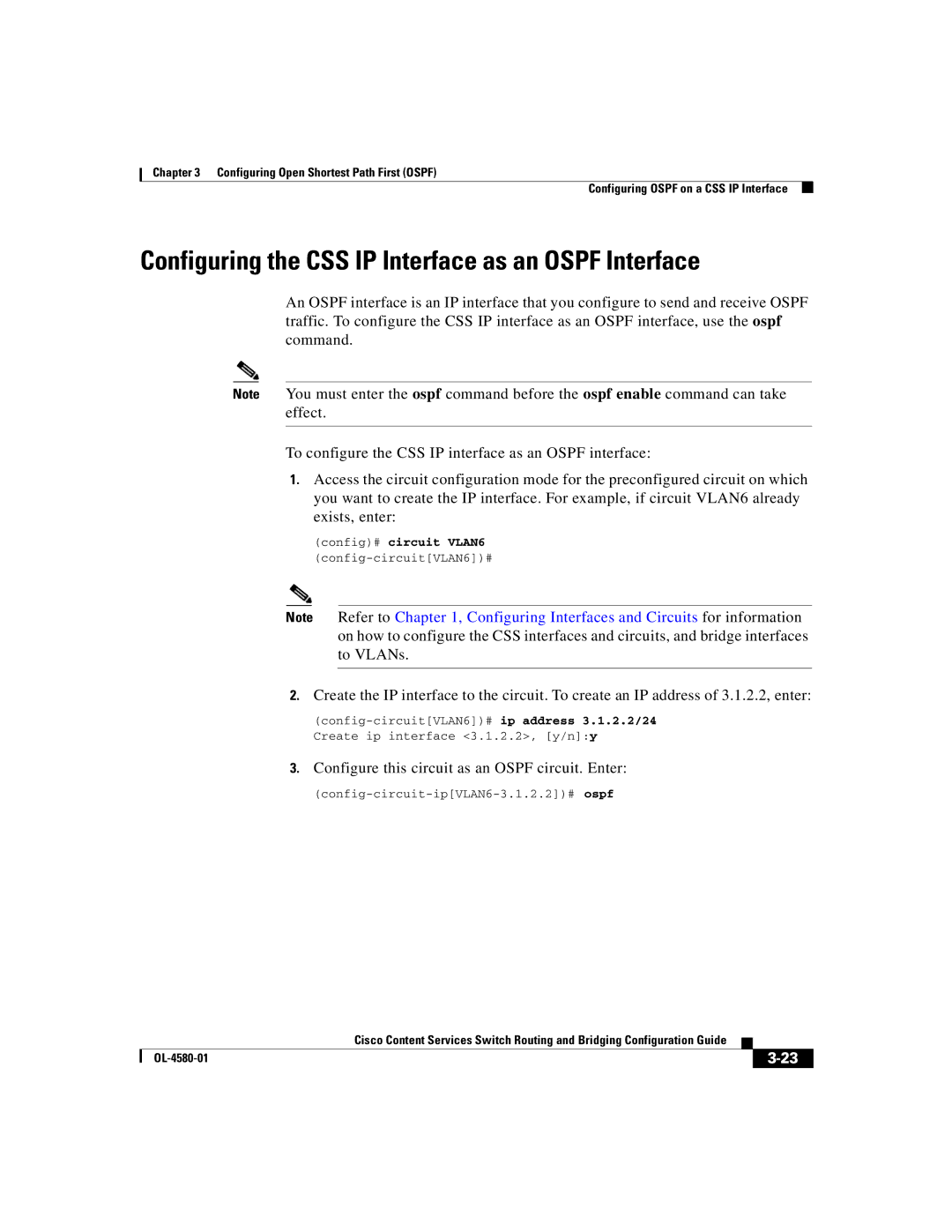 Cisco Systems OL-4580-01 manual Configuring the CSS IP Interface as an Ospf Interface 