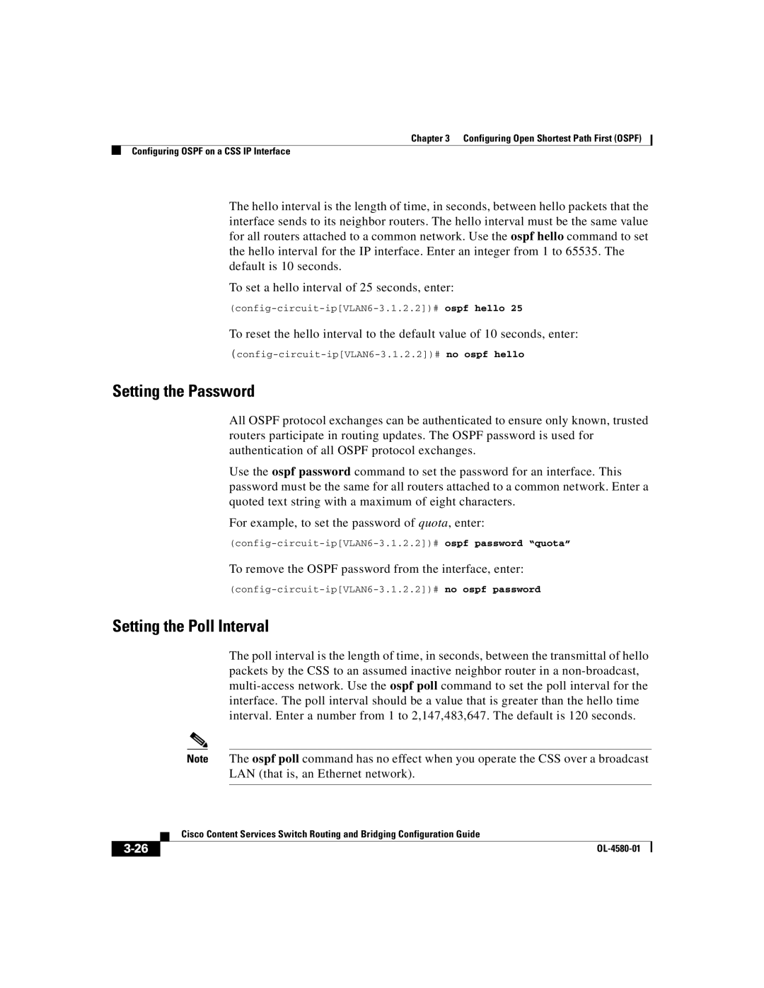 Cisco Systems OL-4580-01 manual Setting the Password, Setting the Poll Interval 