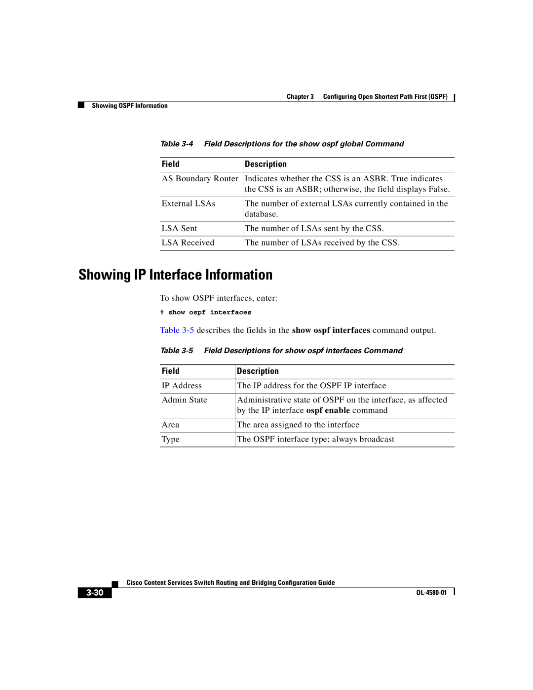 Cisco Systems OL-4580-01 manual Showing IP Interface Information, To show Ospf interfaces, enter 