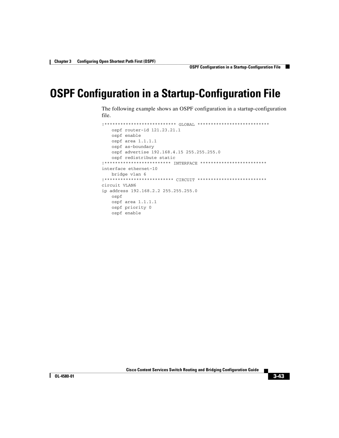 Cisco Systems OL-4580-01 manual Ospf Configuration in a Startup-Configuration File 