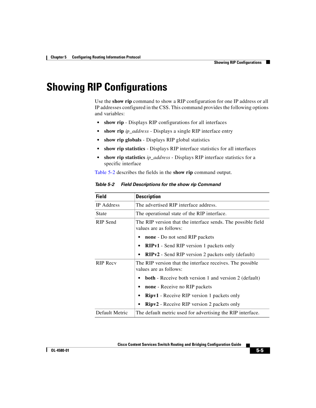 Cisco Systems OL-4580-01 manual Showing RIP Configurations 