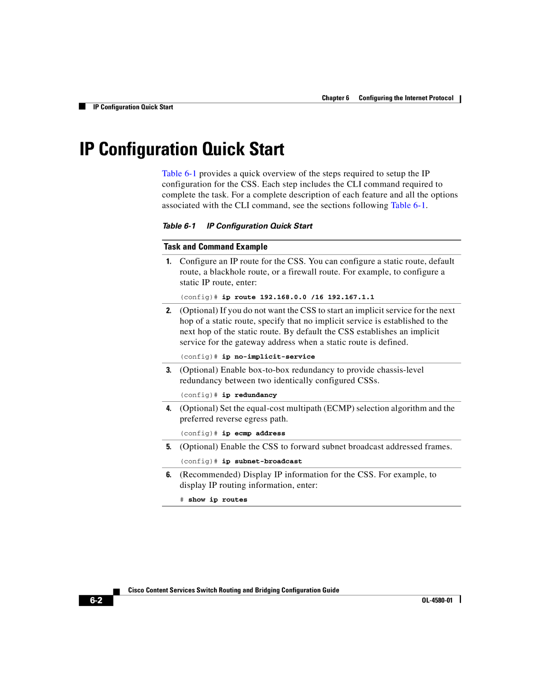 Cisco Systems OL-4580-01 manual IP Configuration Quick Start 