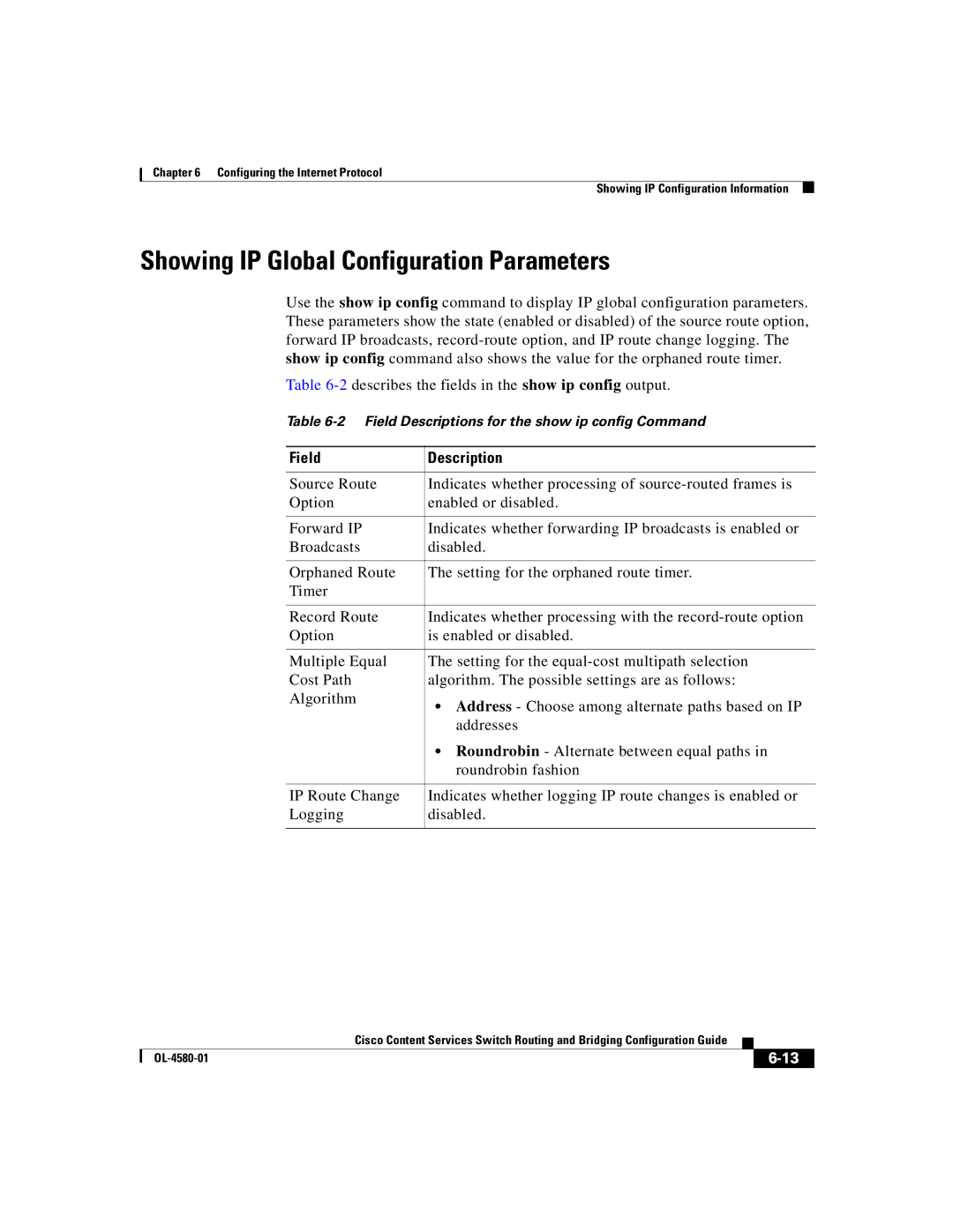 Cisco Systems OL-4580-01 manual Showing IP Global Configuration Parameters 