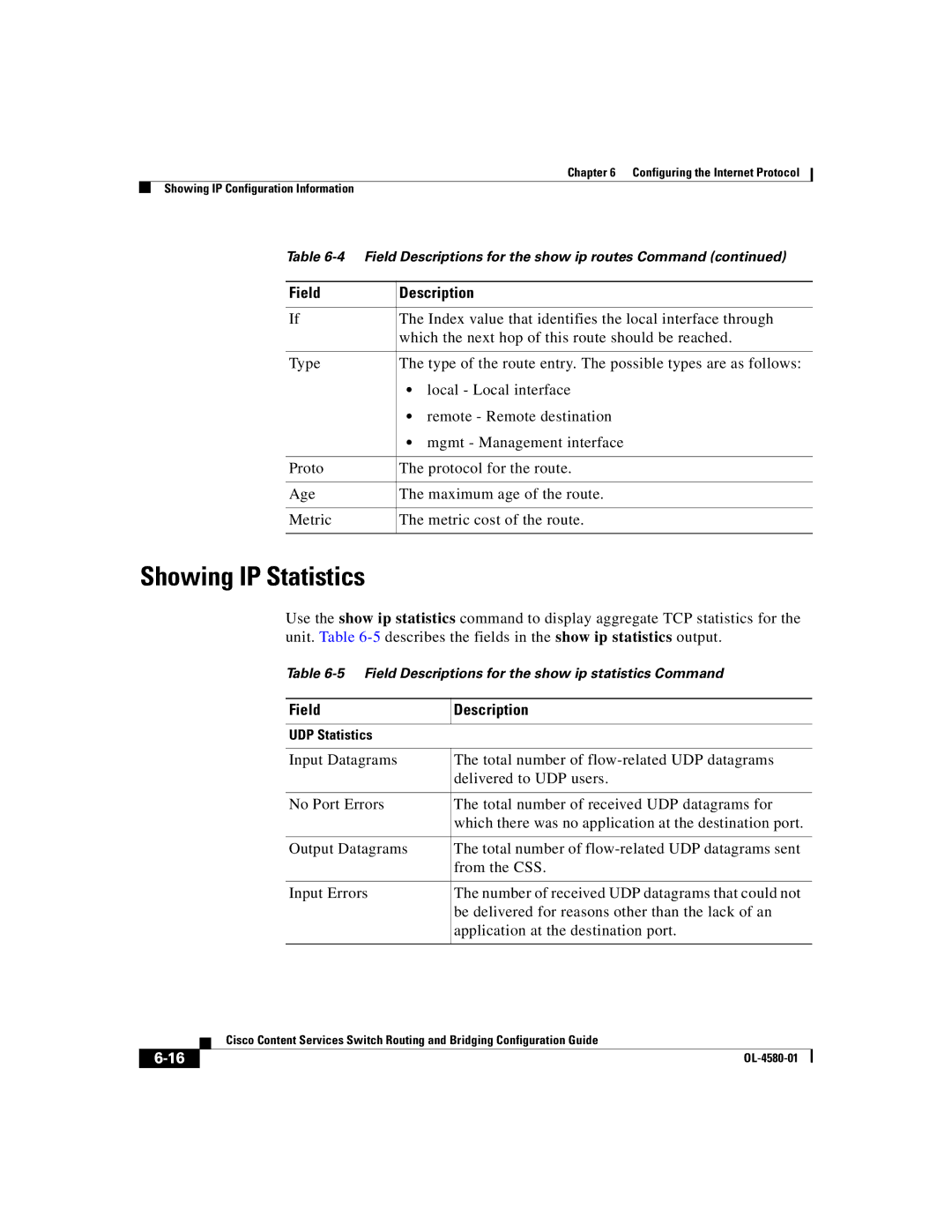 Cisco Systems OL-4580-01 manual Showing IP Statistics, Index value that identifies the local interface through 