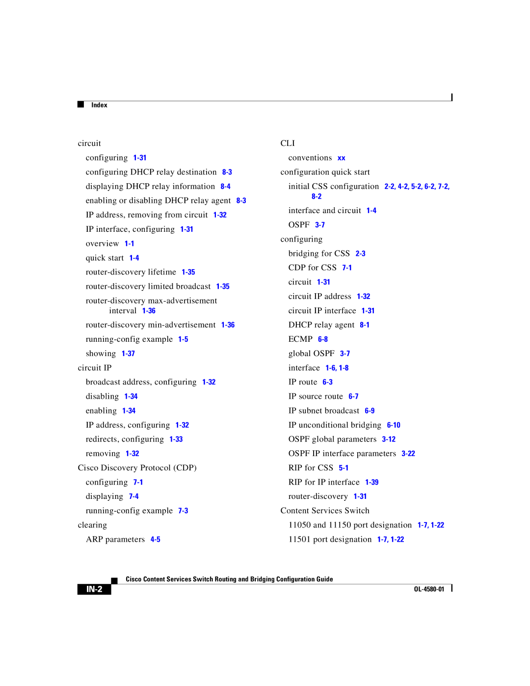 Cisco Systems OL-4580-01 manual Cli, IN-2 