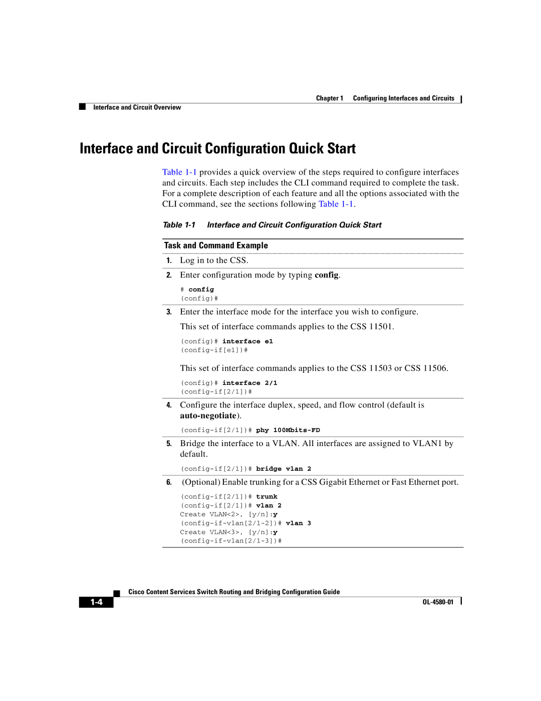 Cisco Systems OL-4580-01 manual Interface and Circuit Configuration Quick Start, # config, Config# interface e1 