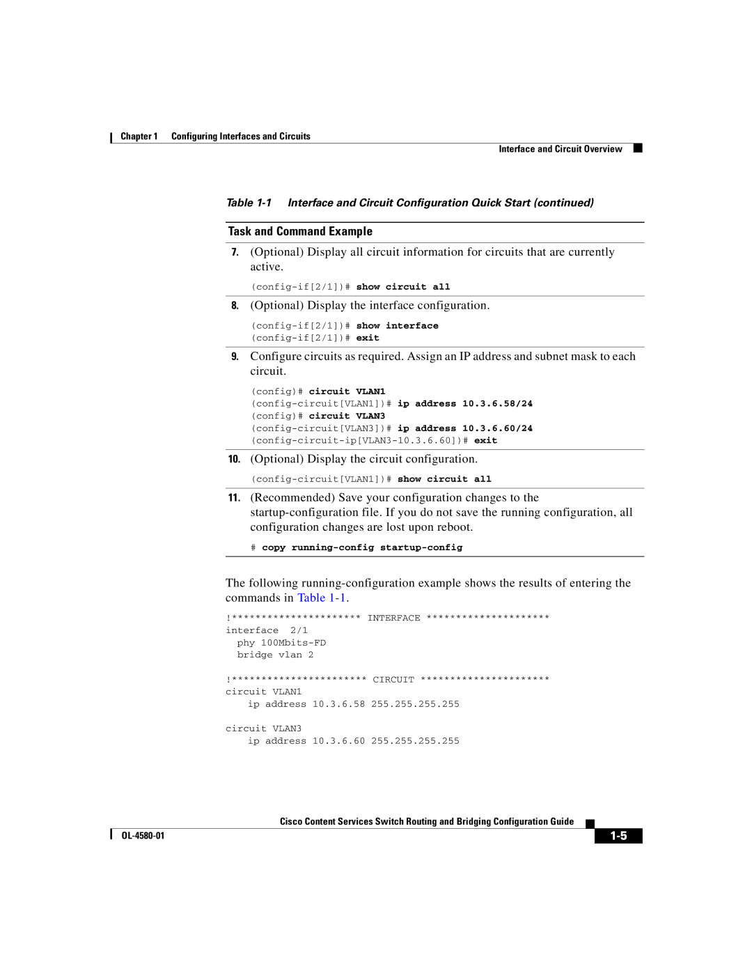 Cisco Systems OL-4580-01 manual Optional Display the interface configuration, Optional Display the circuit configuration 