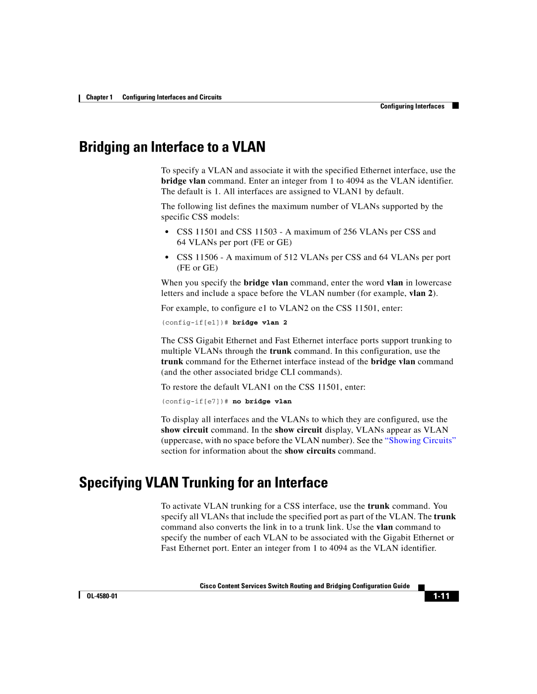 Cisco Systems OL-4580-01 manual Bridging an Interface to a Vlan, Specifying Vlan Trunking for an Interface 