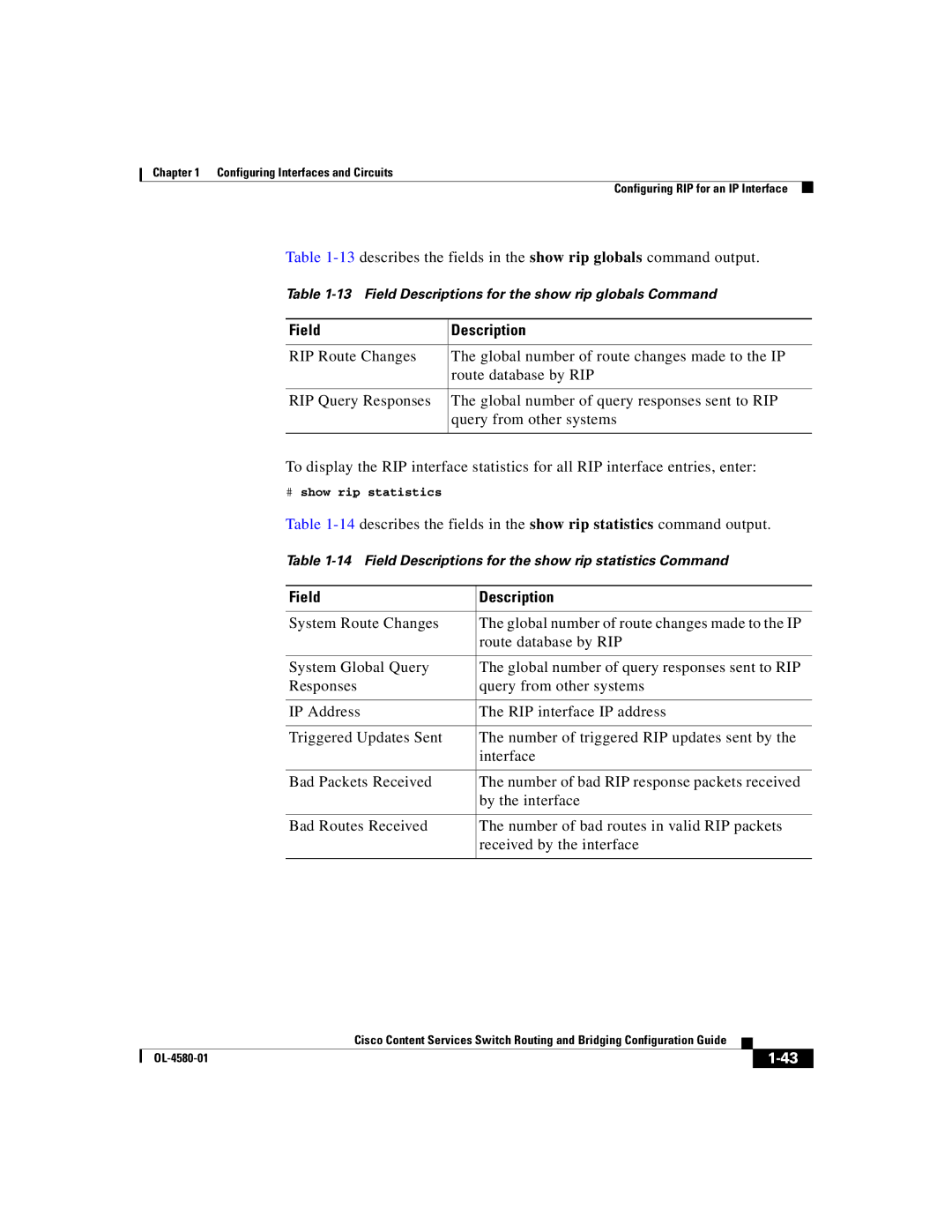 Cisco Systems OL-4580-01 manual # show rip statistics 